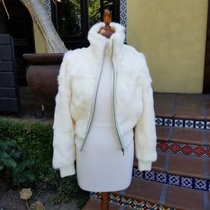 White Cream Real Rabbit Fur Jacket size Small